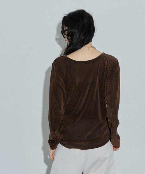 DISCOAT(ディスコート)の「【Noka】フロッキーメッシュサイドギャザープルオーバー《WEB限定》(Tシャツ/カットソー・レディース・ブラウン/ブラック/オフホワイト・FREE)」の8枚目の写真