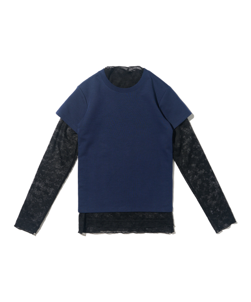 CARGOBROS FOR WOMAN(カーゴブロスフォーウィメン)の「スタシースルーロングスリーブレイヤード半袖Tシャツセット(ブラック/ネイビー)(Tシャツ/カットソー・レディース・その他・FREE)」の1枚目の写真