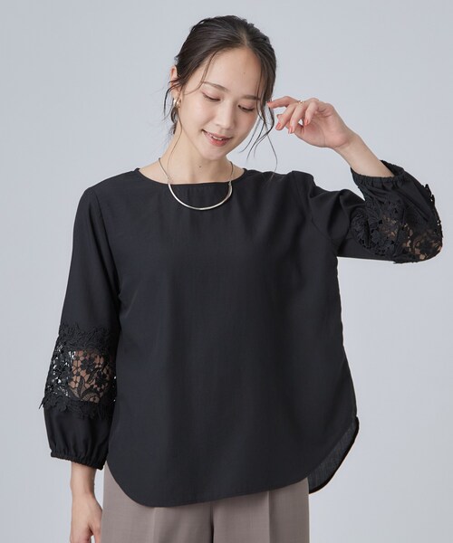 SHOO・LA・RUE(シューラルー)の「【洗濯機可/S-LL/洗濯後しわになりにくい】インせず決まる お袖レースデザインブラウス(シャツ/ブラウス・レディース・ブラック/オフホワイト/レンガ・01/02/03/04)」の19枚目の写真