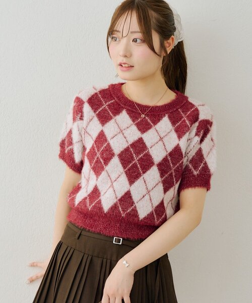 continuer de NICE CLAUP(コンティニューデナイスクラップ)の「シャギーアーガイルニット(ニット/セーター・レディース・チャコールグレー/ボルドー/アイボリー・FREE)」の12枚目の写真