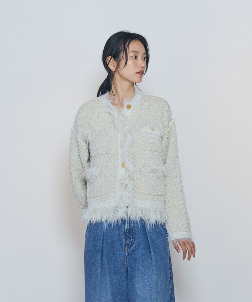 1er Arrondissement(プルミエアロンディスモン)の「【WEB限定カラーあり】"La Seine"ツイードニットジャケット(スーツジャケット・レディース・ブラウン系その他5/ブルー系その他3/アイボリー・FREE)」の2枚目の写真