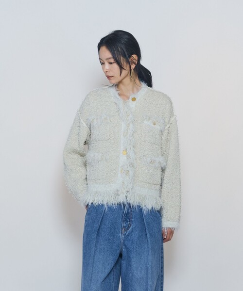 1er Arrondissement(プルミエアロンディスモン)の「【WEB限定カラーあり】"La Seine"ツイードニットジャケット(スーツジャケット・レディース・ブラウン系その他5/ブルー系その他3/アイボリー・FREE)」の5枚目の写真