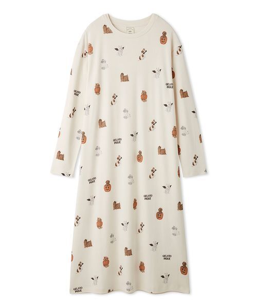 【美品】ジェラートピケ ドッグ柄 パジャマ ワンピース HALLOWEEN】ナイトパレードDOGS柄ワンピース（ルームウェア/パジャマ
