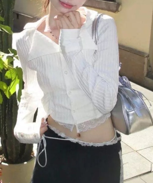 Vipoa（ヴィポア）の「Lace hem slim blouse（シャツ/ブラウス・レディース・ホワイト・FREE）」の8枚目の写真