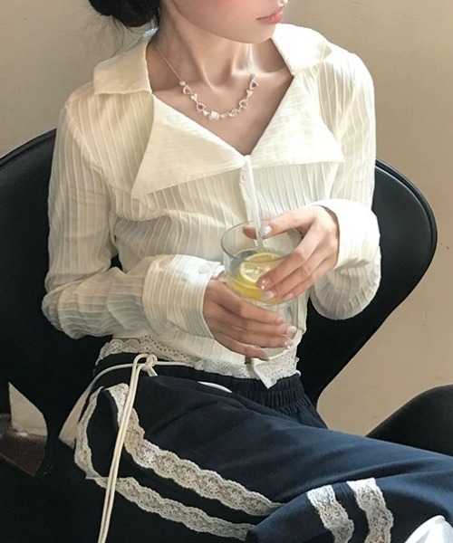 Vipoa（ヴィポア）の「Lace hem slim blouse（シャツ/ブラウス・レディース・ホワイト・FREE）」の10枚目の写真