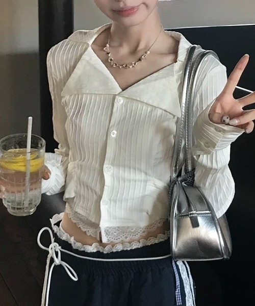 Vipoa（ヴィポア）の「Lace hem slim blouse（シャツ/ブラウス・レディース・ホワイト・FREE）」の11枚目の写真