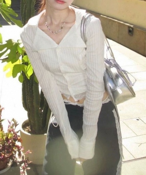 Vipoa（ヴィポア）の「Lace hem slim blouse（シャツ/ブラウス・レディース・ホワイト・FREE）」の3枚目の写真