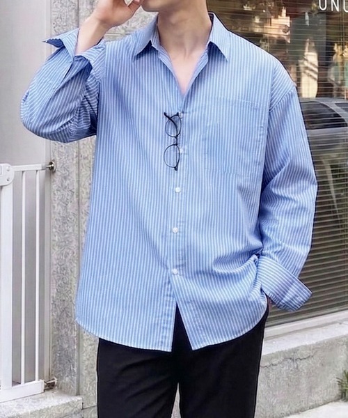 Otte(オッテ)の「ピンストライプルーズシャツ(シャツ/ブラウス・メンズ・ホワイト/ブルー・MEDIUM/LARGE)」の17枚目の写真
