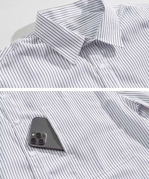 Otte(オッテ)の「ピンストライプルーズシャツ(シャツ/ブラウス・メンズ・ホワイト/ブルー・MEDIUM/LARGE)」の10枚目の写真