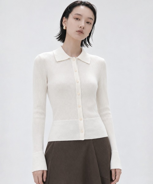 STUDIOUS(ステュディオス)の「【STUDIOUS/ステュディオス】Cashmere Blend Polo Knit/カシミアブレンドポロニット/ウォッシャブル/(カーディガン/ボレロ・レディース・ライトグレー/アイボリー/モカ・FREE)」の1枚目の写真