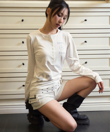 DEPT NUMBERING ヘンリー長袖Tシャツ ホワイト
