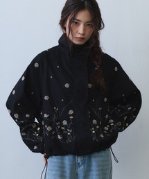 floral embroidery drawstring zip up jacket / フラワー刺繍ドロストジップアップジャケット