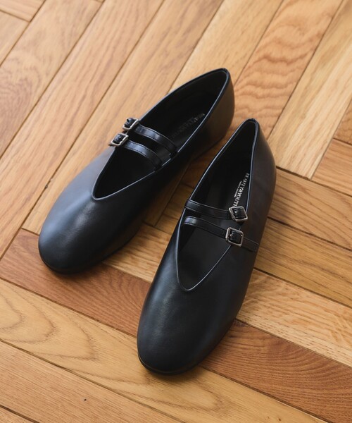 【極美品】BEAUTY&YOUTH UNITED ARROWS フラットシューズ レザーライク Wベルト フラットシューズ（バレエシューズ
