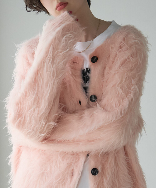 FREAK'S STORE(フリークスストア)の「シャギー ボートネック カーディガン(ニット/セーター・レディース・ライトグレー/ベージュ/ピンク・フリ-)」の1枚目の写真