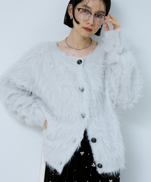 FREAK'S STORE(フリークスストア)の「シャギー ボートネック カーディガン(ニット/セーター・レディース・ライトグレー/ベージュ/ピンク・フリ-)」の2枚目の写真
