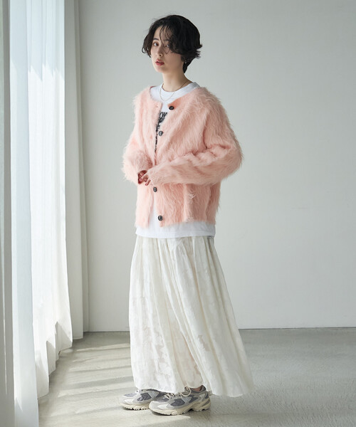 FREAK'S STORE(フリークスストア)の「シャギー ボートネック カーディガン(ニット/セーター・レディース・ライトグレー/ベージュ/ピンク・フリ-)」の7枚目の写真