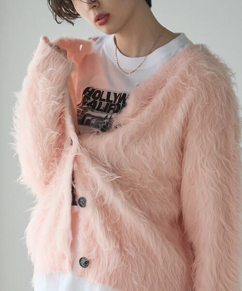 FREAK'S STORE(フリークスストア)の「シャギー ボートネック カーディガン(ニット/セーター・レディース・ライトグレー/ベージュ/ピンク・フリ-)」の11枚目の写真