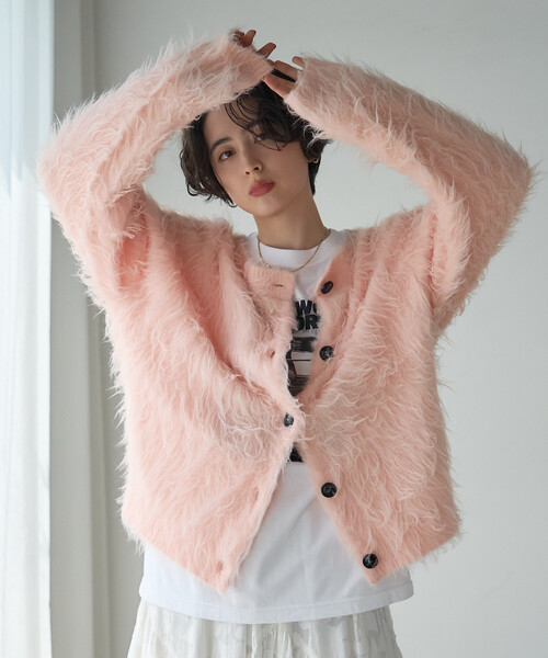 FREAK'S STORE(フリークスストア)の「シャギー ボートネック カーディガン(ニット/セーター・レディース・ライトグレー/ベージュ/ピンク・フリ-)」の12枚目の写真