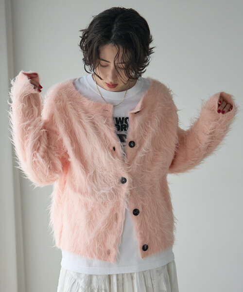 FREAK'S STORE(フリークスストア)の「シャギー ボートネック カーディガン(ニット/セーター・レディース・ライトグレー/ベージュ/ピンク・フリ-)」の13枚目の写真