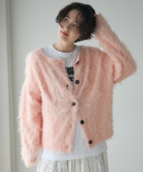 FREAK'S STORE(フリークスストア)の「シャギー ボートネック カーディガン(ニット/セーター・レディース・ライトグレー/ベージュ/ピンク・フリ-)」の14枚目の写真