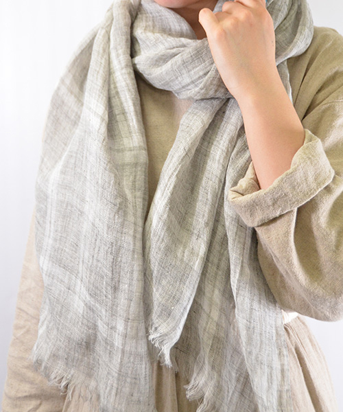 Gredecana グリデカナ の Gredecana ストール リネンシャンブレーチェックストール グレー ストール ショール Wear