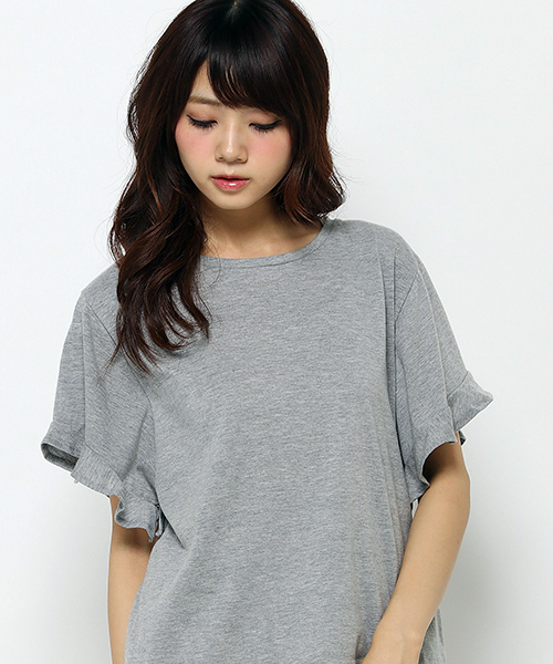 VENCEEXCHANGE(ヴァンスエクスチェンジ)の「フリルスリーブTシャツ (Tシャツ/カットソー・レディース・ブラック/レンガ/オフホワイト/グレー・MEDIUM)」の3枚目の写真