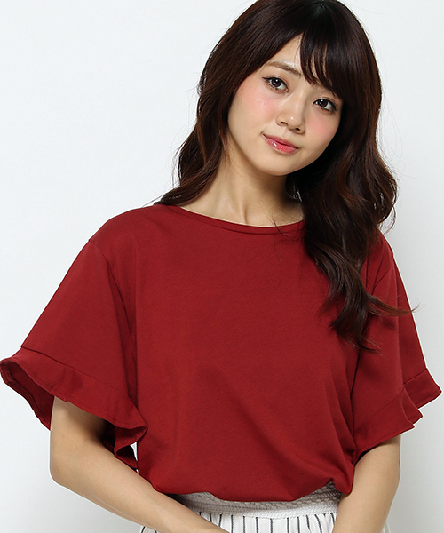 VENCEEXCHANGE(ヴァンスエクスチェンジ)の「フリルスリーブTシャツ (Tシャツ/カットソー・レディース・ブラック/レンガ/オフホワイト/グレー・MEDIUM)」の4枚目の写真