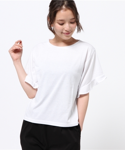 VENCEEXCHANGE(ヴァンスエクスチェンジ)の「フリルスリーブTシャツ (Tシャツ/カットソー・レディース・ブラック/レンガ/オフホワイト/グレー・MEDIUM)」の12枚目の写真