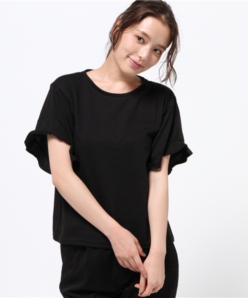 VENCEEXCHANGE(ヴァンスエクスチェンジ)の「フリルスリーブTシャツ (Tシャツ/カットソー・レディース・ブラック/レンガ/オフホワイト/グレー・MEDIUM)」の13枚目の写真