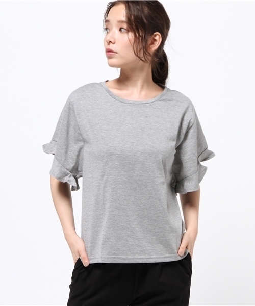 VENCEEXCHANGE(ヴァンスエクスチェンジ)の「フリルスリーブTシャツ (Tシャツ/カットソー・レディース・ブラック/レンガ/オフホワイト/グレー・MEDIUM)」の14枚目の写真