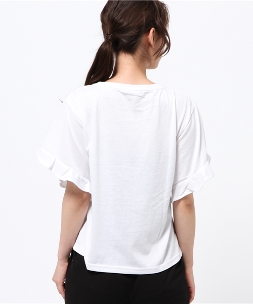 VENCEEXCHANGE(ヴァンスエクスチェンジ)の「フリルスリーブTシャツ (Tシャツ/カットソー・レディース・ブラック/レンガ/オフホワイト/グレー・MEDIUM)」の7枚目の写真