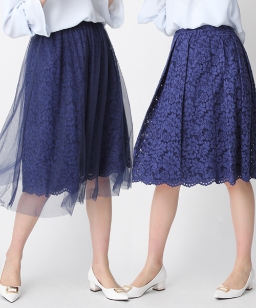 Andemiu(アンデミュウ)の「【チュールが取れる2WAY】レースXチュール2WAYスカート749708(スカート・レディース・ネイビー/ライトグレー/ピンク・FREE)」の3枚目の写真