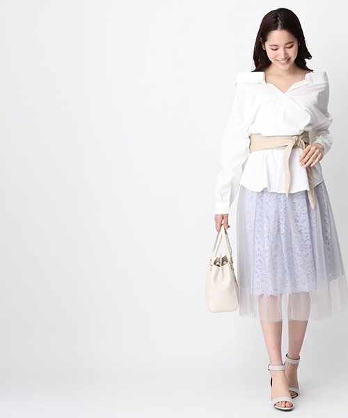 Andemiu(アンデミュウ)の「【チュールが取れる2WAY】レースXチュール2WAYスカート749708(スカート・レディース・ネイビー/ライトグレー/ピンク・FREE)」の4枚目の写真