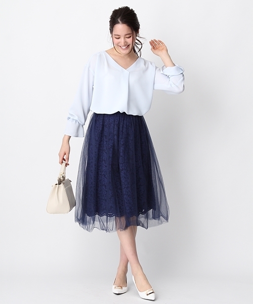 Andemiu(アンデミュウ)の「【チュールが取れる2WAY】レースXチュール2WAYスカート749708(スカート・レディース・ネイビー/ライトグレー/ピンク・FREE)」の5枚目の写真