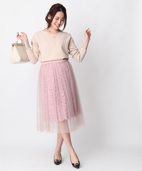 Andemiu(アンデミュウ)の「【チュールが取れる2WAY】レースXチュール2WAYスカート749708(スカート・レディース・ネイビー/ライトグレー/ピンク・FREE)」の6枚目の写真