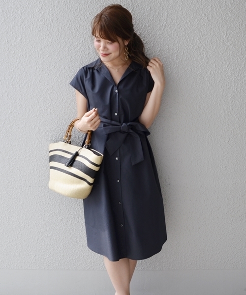 SHIPS for women(シップスフォーウィメン)の「タイプライターシャツワンピースbeige/navy(シャツワンピース・レディース・コバルトブルー/ベージュ/ベージュ系その他・36/38)」の3枚目の写真