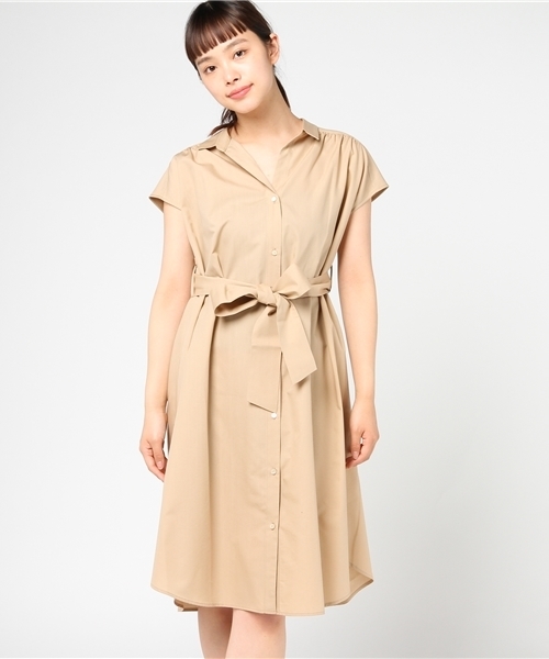 SHIPS for women(シップスフォーウィメン)の「タイプライターシャツワンピースbeige/navy(シャツワンピース・レディース・コバルトブルー/ベージュ/ベージュ系その他・36/38)」の4枚目の写真