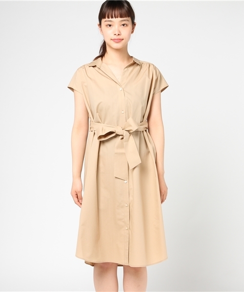 SHIPS for women(シップスフォーウィメン)の「タイプライターシャツワンピースbeige/navy(シャツワンピース・レディース・コバルトブルー/ベージュ/ベージュ系その他・36/38)」の6枚目の写真