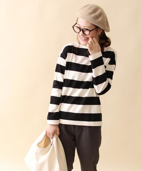 coen（コーエン）の「【新色:ベージュ/ネイビー登場・大人気・復刻】ワイドボーダーボートネックカットソー（ブラック、ライトブルー⇒WEB限定カラー（Tシャツ/カットソー・レディース・ブラック/ブラウン/ダークグリーン/ライトブルー/ネイビー/ベージュ・MEDIUM/LARGE）」の15枚目の写真