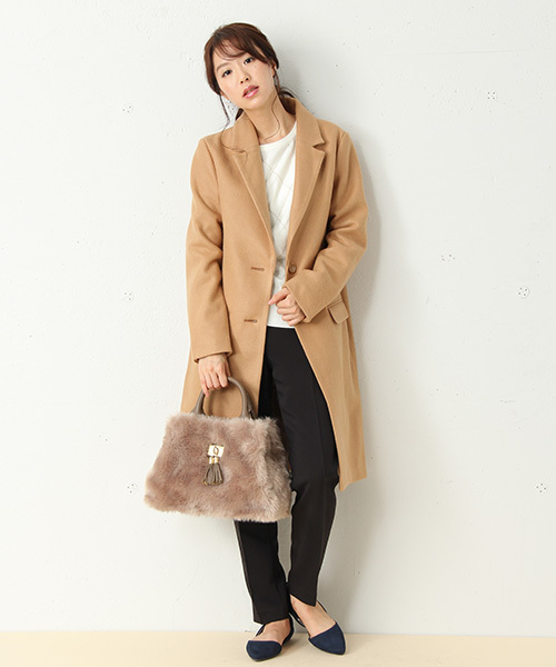 Honeys(ハニーズ)の「【キレイなシルエット】チェスターコート(チェスターコート・レディース・ブラック/ネイビー/サックスブルー/杢グレー/キャメル/ライトピンク/チャコール・L/M/LL)」の16枚目の写真