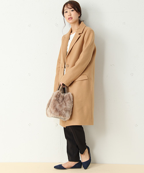 Honeys(ハニーズ)の「【キレイなシルエット】チェスターコート(チェスターコート・レディース・ブラック/ネイビー/サックスブルー/杢グレー/キャメル/ライトピンク/チャコール・L/M/LL)」の17枚目の写真