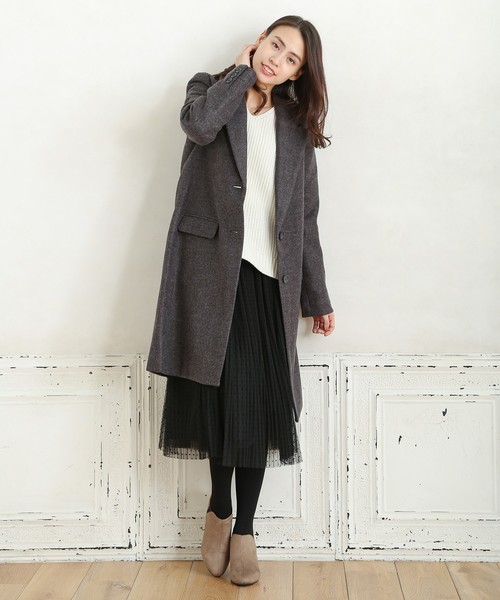 Honeys(ハニーズ)の「【キレイなシルエット】チェスターコート(チェスターコート・レディース・ブラック/ネイビー/サックスブルー/杢グレー/キャメル/ライトピンク/チャコール・L/M/LL)」の21枚目の写真