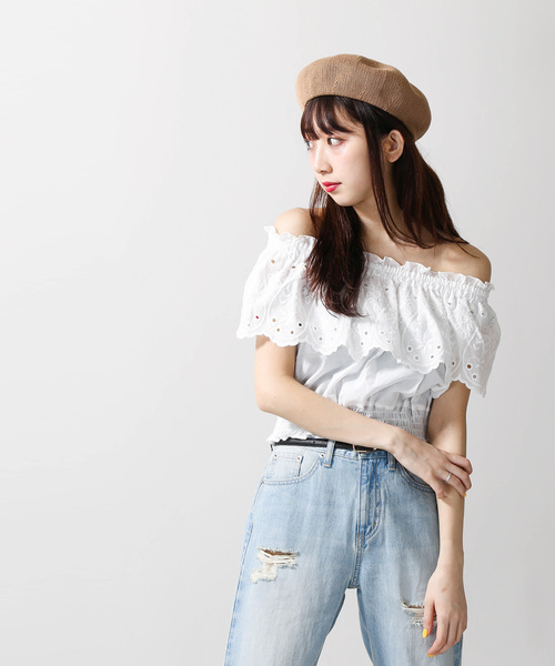 WEGO(ウィゴー)の「WEGO/スカラップコットンレースフリルオフショルブラウス(シャツ/ブラウス・レディース・ホワイト/イエロー・FREE)」の15枚目の写真
