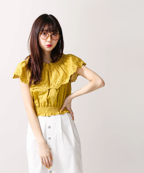 WEGO(ウィゴー)の「WEGO/スカラップコットンレースフリルオフショルブラウス(シャツ/ブラウス・レディース・ホワイト/イエロー・FREE)」の13枚目の写真