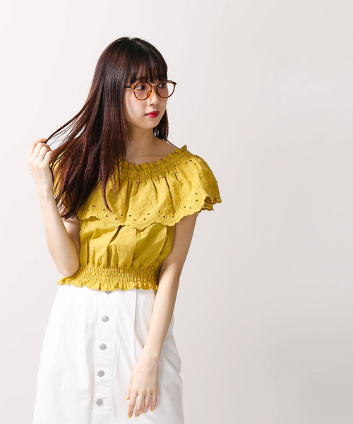 WEGO(ウィゴー)の「WEGO/スカラップコットンレースフリルオフショルブラウス(シャツ/ブラウス・レディース・ホワイト/イエロー・FREE)」の12枚目の写真