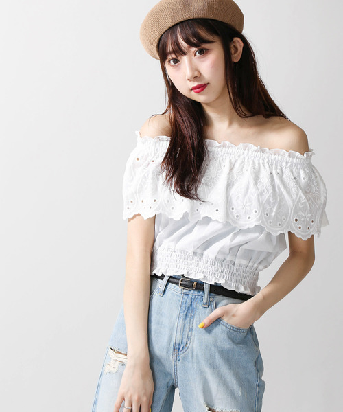 WEGO(ウィゴー)の「WEGO/スカラップコットンレースフリルオフショルブラウス(シャツ/ブラウス・レディース・ホワイト/イエロー・FREE)」の7枚目の写真