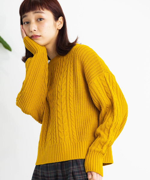 WEGO（ウィゴー）の「WEGO/ケーブルニット（ニット/セーター・レディース・ダークグリーン/ブラウン/アイボリー/マスタード/杢グレー/ライトピンク/ワイン/ライトベージュ/パープル・FREE）」の7枚目の写真