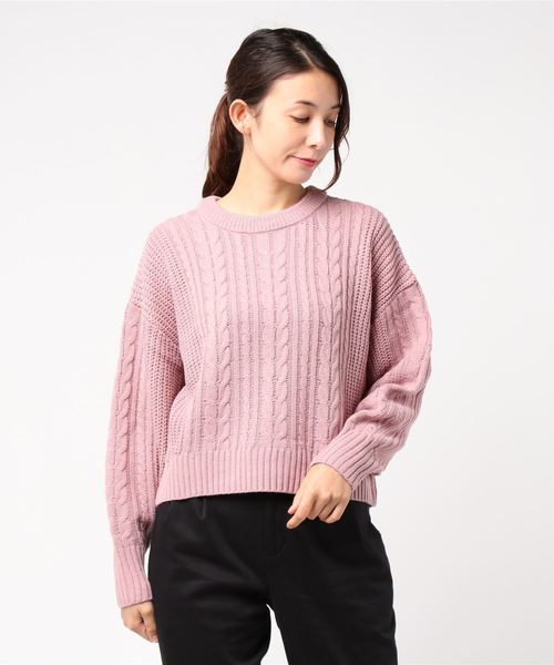 WEGO（ウィゴー）の「WEGO/ケーブルニット（ニット/セーター・レディース・ダークグリーン/ブラウン/アイボリー/マスタード/杢グレー/ライトピンク/ワイン/ライトベージュ/パープル・FREE）」の15枚目の写真