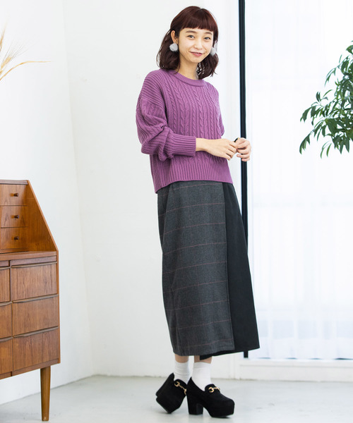 WEGO（ウィゴー）の「WEGO/ケーブルニット（ニット/セーター・レディース・ダークグリーン/ブラウン/アイボリー/マスタード/杢グレー/ライトピンク/ワイン/ライトベージュ/パープル・FREE）」の21枚目の写真