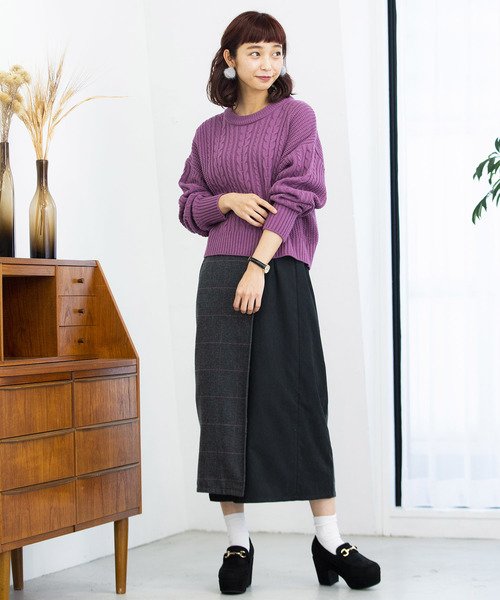 WEGO（ウィゴー）の「WEGO/ケーブルニット（ニット/セーター・レディース・ダークグリーン/ブラウン/アイボリー/マスタード/杢グレー/ライトピンク/ワイン/ライトベージュ/パープル・FREE）」の20枚目の写真